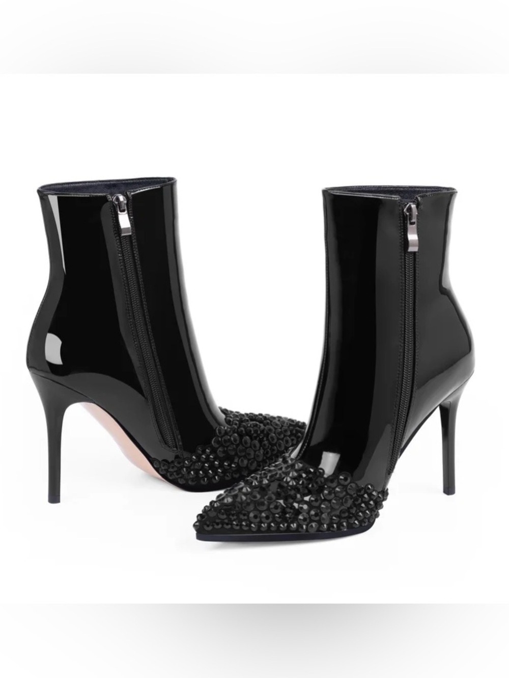 Black Patent Pointed Toe Stiletto Ankle Boots Size 9.5